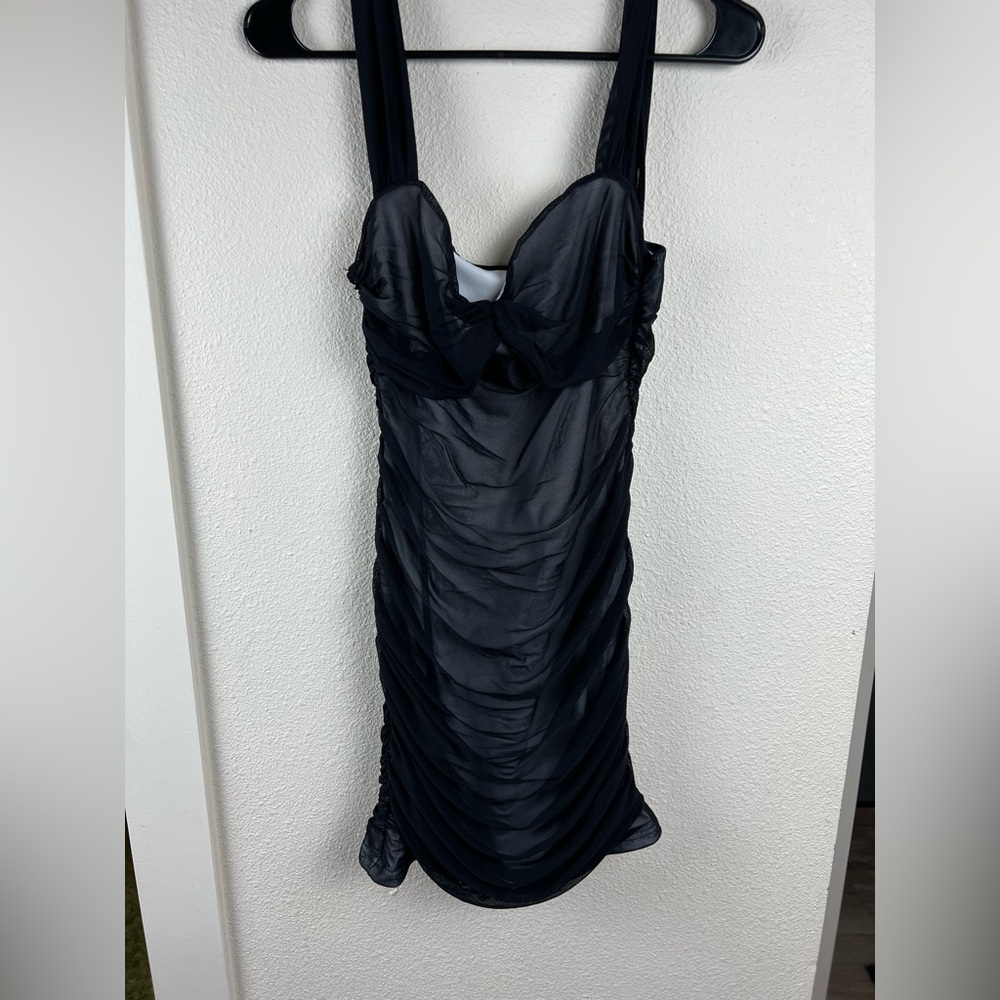 Y2K Black Ruched Bandage Mini Dress